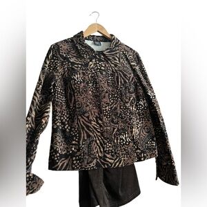 Vintage Tribal Set Corduroy Animal Print Jacket with Pants Size 12Petite
